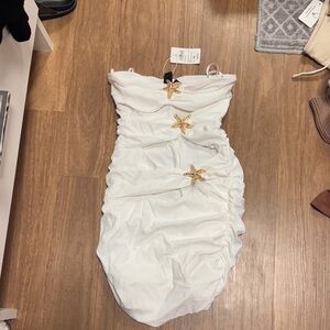 White Strapless Dress with Gold Starfish cutouts